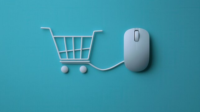 Shopping Cart Symbol Combined with Computer Mouse on Blue Background