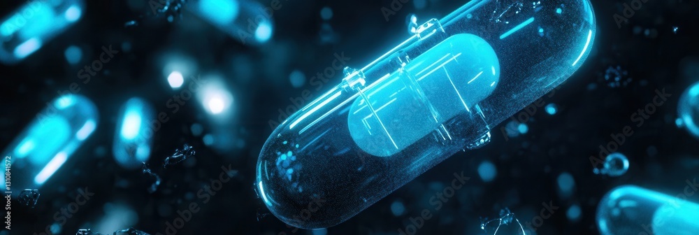 Aufkleber glowing capsules radiate soft blue light in a dark futuristic setting for a captivating abstract med