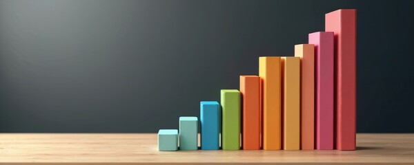 Colorful bar chart shows business growth, financial success. Economic statistic, investment data, marketing analysis diagram with comparative infographics, timeline forecasting, budget, development,