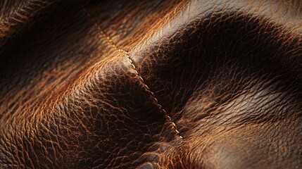 Close-up of Rich Brown Leather Texture with Stitching Detail
