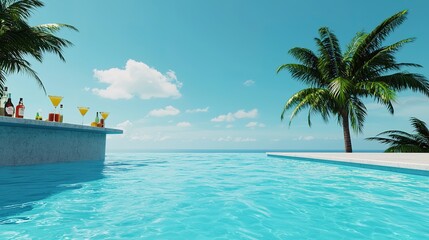 Tropical summer pool party with stylish floats beachside paradise photo vibrant atmosphere aesthetic view leisure fun