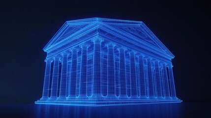 Obraz premium 3D Wireframe Model of a Classic Building with Pillars and Roof