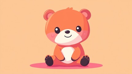 Naklejka premium A cute cartoon bear is sitting on a soft pink surface