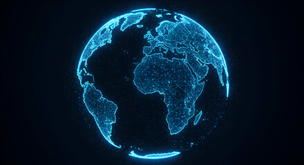 Fototapeta premium Wireframe Globe - Digital Wireframe Globe with Soft Blue Glow