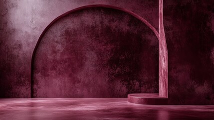 Abstract Maroon Room with Arch and Podium.