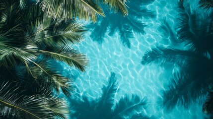 Tropical Paradise Palm Trees Over Turquoise Pool Water