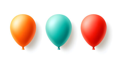 Set of Three Colorful Realistic Balloons on White Background