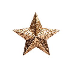 A shimmering golden star decoration with intricate details.