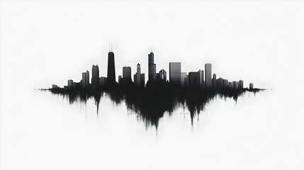 Fototapeta premium Abstract City Skyline with Soundwave Design in Black and White