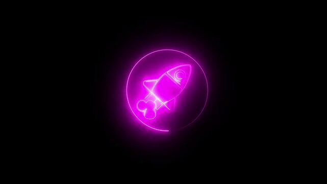 Glowing neon line rocket spaceship icon on isolated background. business, innovation and technology concept
