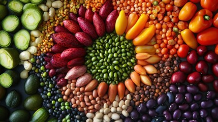 Fototapeta premium A Vibrant Rainbow of Colorful Legumes and Vegetables