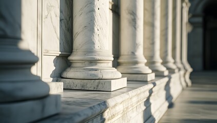 Classic marble columns facade sunlight