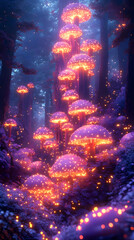 Glowing Mushrooms In A Mystical Forest
