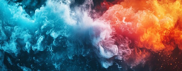 Fototapeta premium Abstract Blue and Orange Smoke Clouds Fiery Contrast