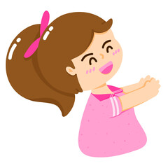 Cartoon image of a middle-aged woman holding her hand out to show her love or want to hug, the bond between a young woman and her beloved, love and care, concept and feelings of Mother's Day.