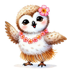 Obraz premium A watercolor cartoon illustration of cute animal, safari animals with tropical, summer time, beach vacatin.