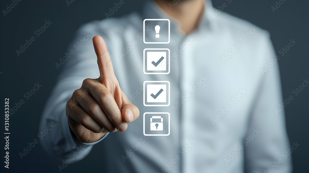 Poster Man Selecting Checkboxes on a Digital Interface with Touchscreen