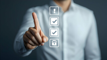 Man Selecting Checkboxes on a Digital Interface with Touchscreen