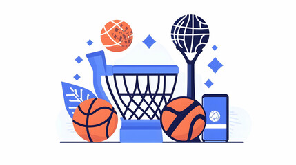 Colorful Basketball Illustration Featuring Equipment and Accessories