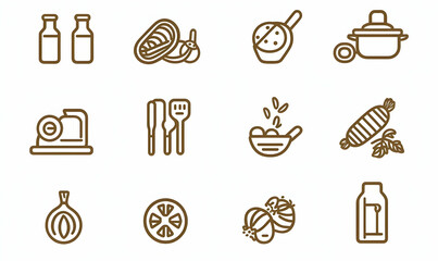 Simple Icons of Cooking Ingredients and Utensils for Food Design