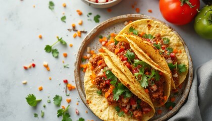 Delicious Tacos with Fresh Toppings on a Rustic Plate, a Culinary Delight