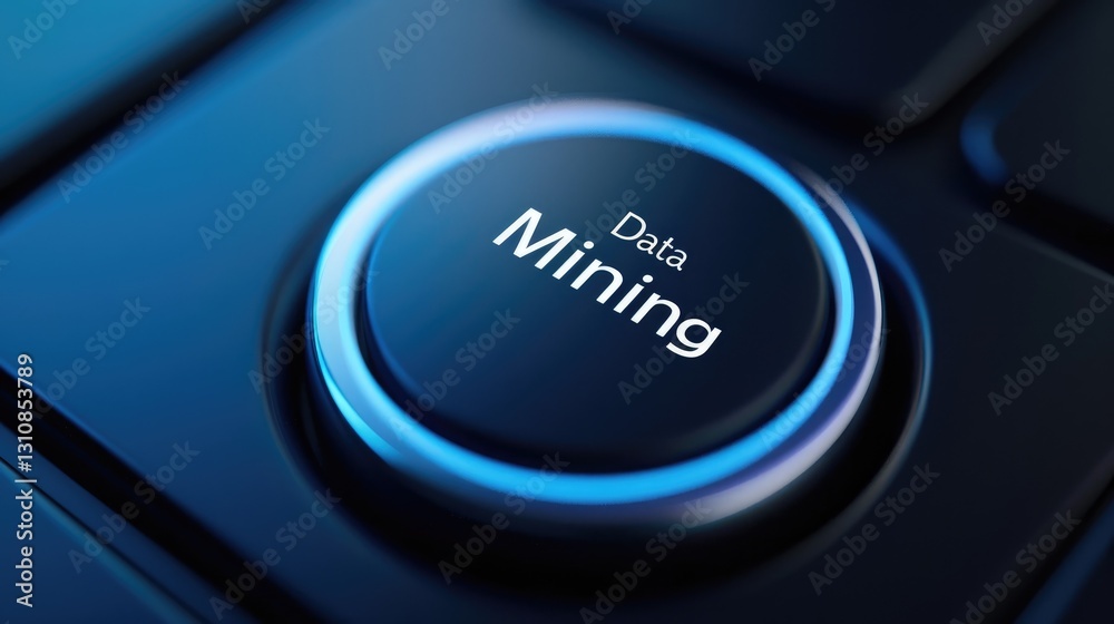 Poster data mining button on a dark keyboard with glowing edges.