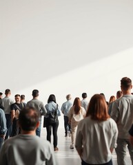 Fototapeta premium Group of People Facing a Blank Wall in a Minimalist Space