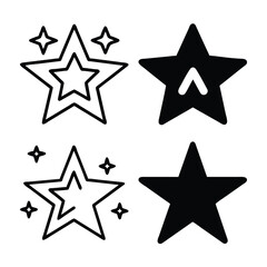 Set of Outline and Solid Star Icons with Sparkle Effects