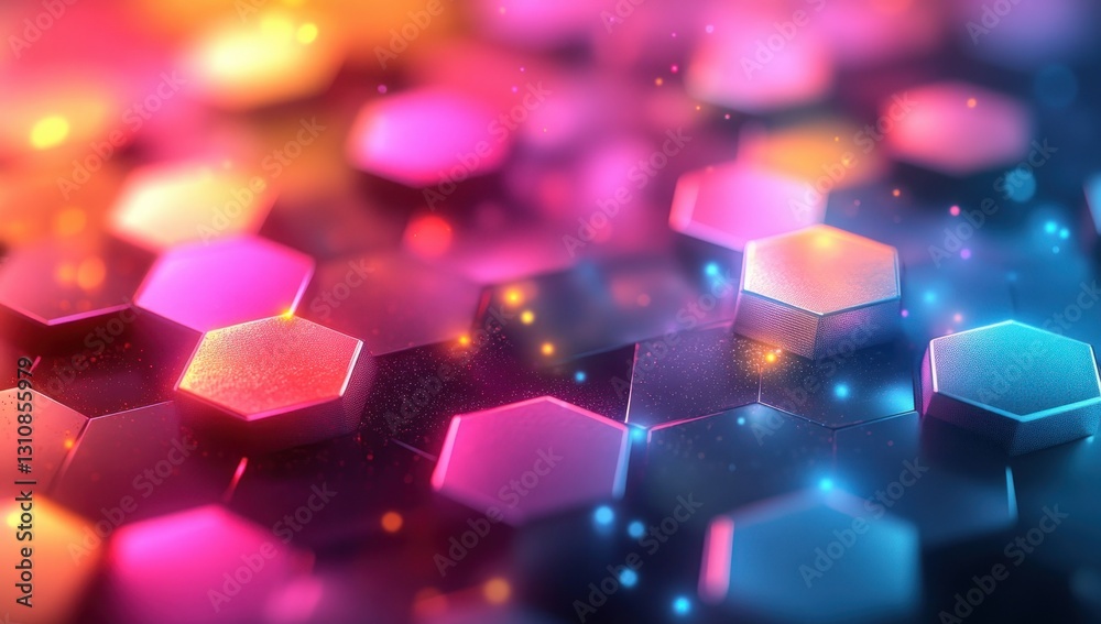 Poster colorful cellular structure with shimmering illumination creating a futuristic hi-tech aesthetic of 