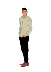 Modern young business man standing. Stylish guy in smart casual office outfit. Vector simple outline stylized colorful illustration Isolated
