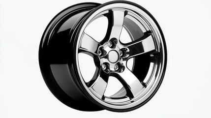 Fototapeta premium Sleek Black and Chrome Car Wheel Design with Modern Style