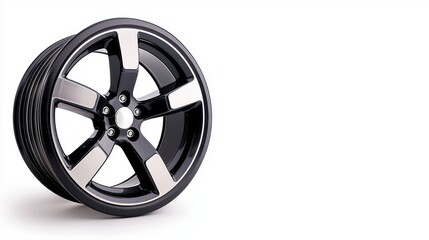Obraz premium Stylish Black and Silver Alloy Wheel on White Background