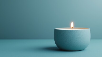Soft Glow of a Blue Candle on a Minimalist Background