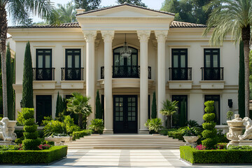 Elegant Mansion Exterior, Lush Landscaping