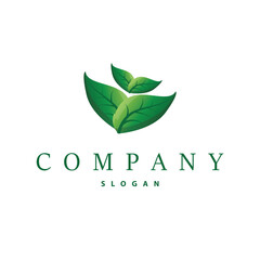 simple nature concept template illustration with minimalist green leaf logo for greening