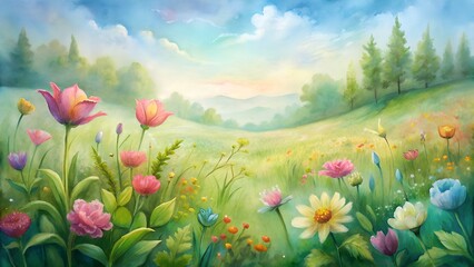 spring landscape with tulips