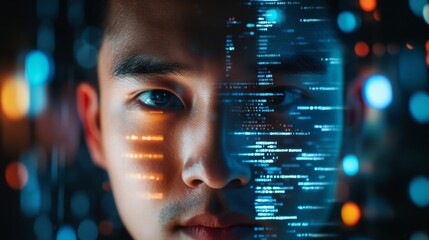 Intriguing Portrait of a Person with Digital Code Overlay