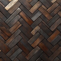 Dark brown wood herringbone pattern flooring texture.