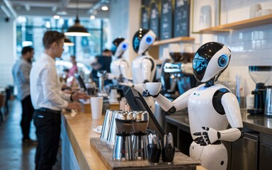 Robots serving coffee in a modern cafe (1)