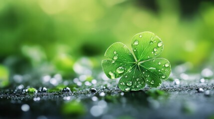 雫のついた四葉のクローバー
