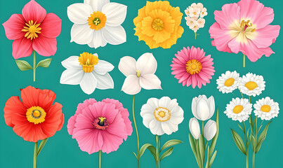 Vibrant Floral Collection with Diverse Flower Types and Colors