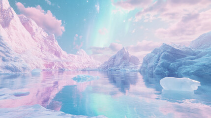 Ethereal Ice Landscape Under Vibrant Northern Lights Reflection