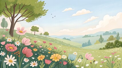 spring landscape with flowers