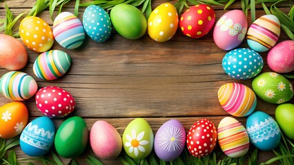 easter eggs on wooden background