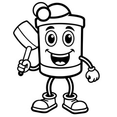 Art School Mascot Black Vector Illustration – Paint Can Character for Urban Art