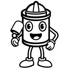 Art School Mascot Black Vector Illustration – Paint Can Character for Urban Art