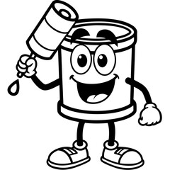 Art School Mascot Black Vector Illustration – Paint Can Character for Urban Art