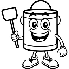 Art School Mascot Black Vector Illustration – Paint Can Character for Urban Art