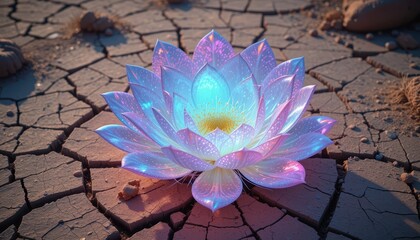 Glowing Lotus Flower in Cracked Earth Hope and Resilience Concept