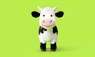 Fototapeta premium Cute Cartoon Cow Character with Friendly Expression on Green Background